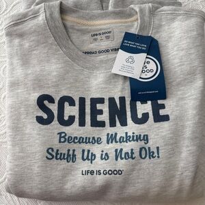 New w/tags Life Is Good Gray Blue Science Ling sleeve Sweatshirt L Men